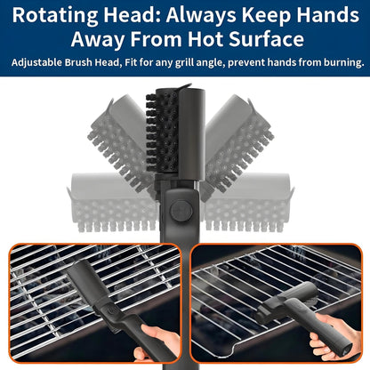 Electric Grill Brush Rechargeable, 3 Powerful Speed BBQ Grill Brush for Outdoor Grill, 180° Adjustable, Stainless Steel Rotary Brush Head, Automatic Grill Cleaning Brush for Camping Outdoor Grill