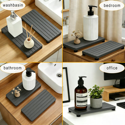 2PCS Stone Drying Tray, Water Absorbing Stone Tray for Sinks, Neat Diatomite Sink Trays, Fast Drying Kitchen Sponge Hand Soap Holder, Instant Dry Sink Coasters Used for Bathroom Counter -Dark Gray