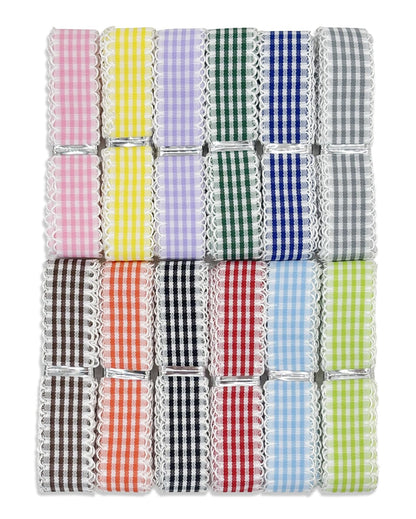 PQZKLDP Gingham Plaid Ribbon - 5/8" x24 Yards 100% Polyester Checked Ribbon for Gift Wrapping, Flower Bouquets, Wreaths - Christmas Home & Party Decor Craft Ribbon (Mixed)