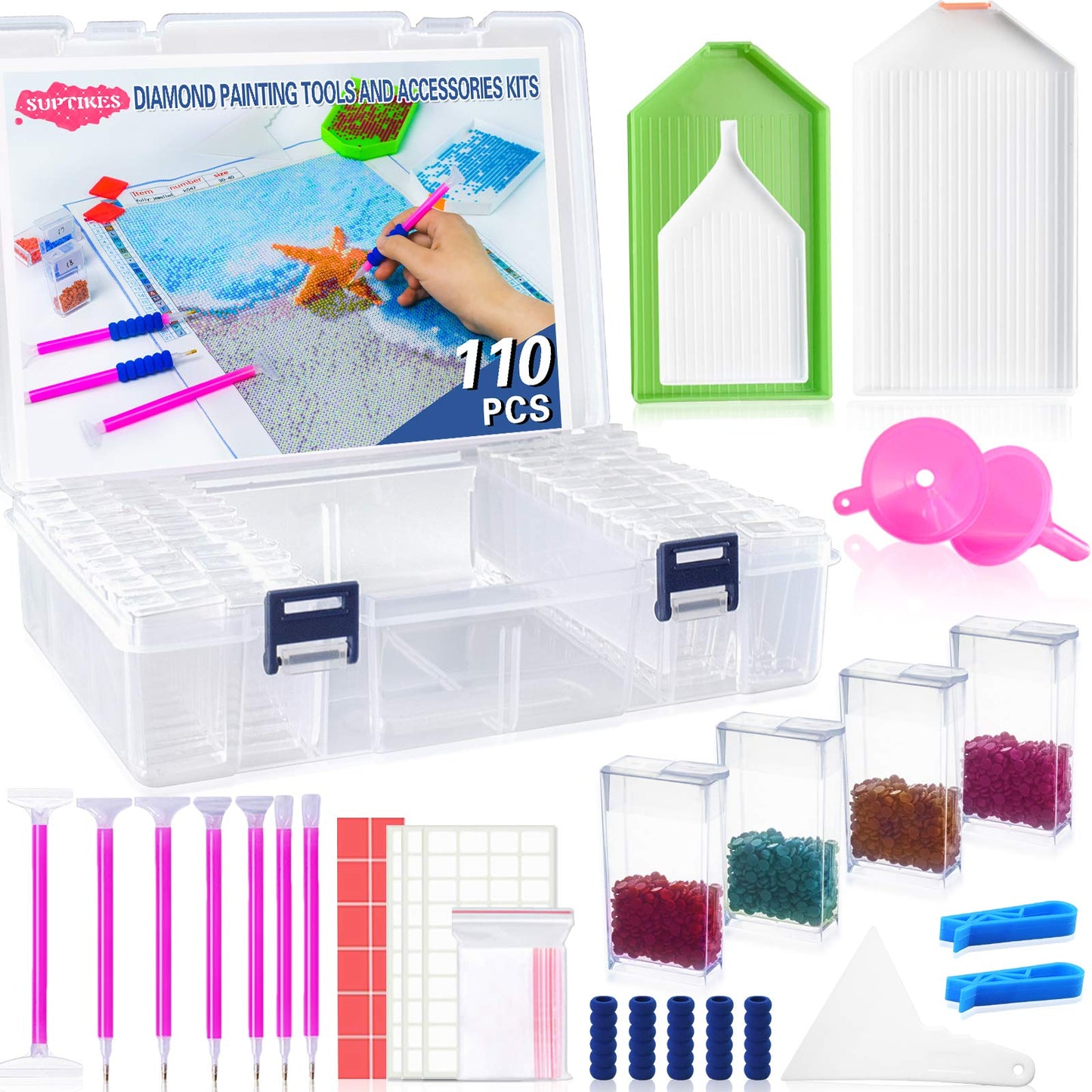 Suptikes 110pcs Diamond Painting Tools and Accessories with 44 Slots Diamond Painting Storage Containers for Adults or Kids, Apply to 5D Diamond Painting
