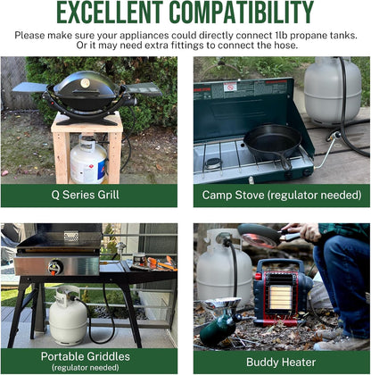 Propane Hose Adapter by [Brand Name] - 6 Feet Converter from 1lb to 20lb for Grills & Stoves