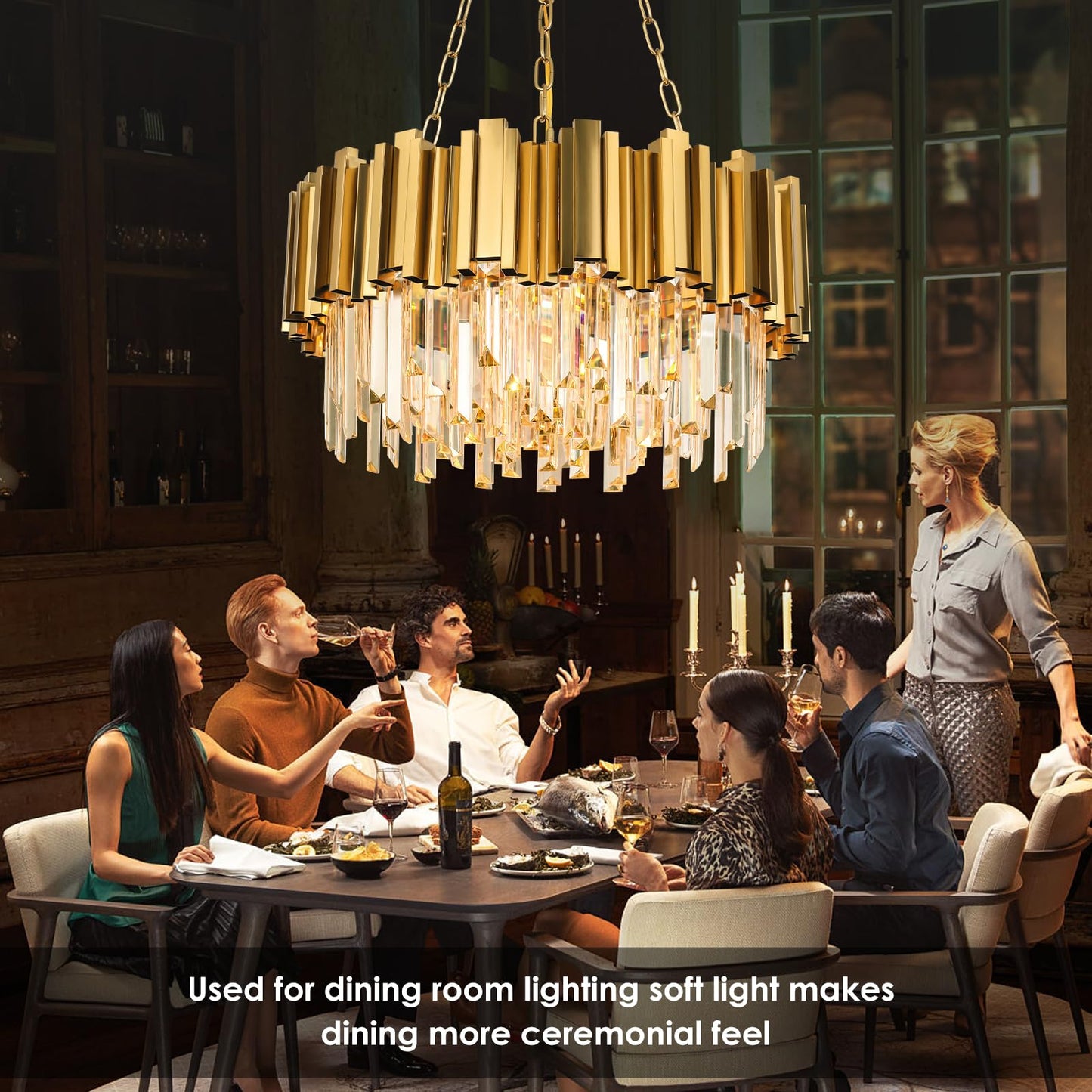 Modern Chandeliers Crystal with Light Gold Crystal Chandelier Hanging Ceiling Light Fixture 9 Lights Chandelier Modern Crystal Round Pendant Light Fixture Dining Room Living Room Bedroom W22in
