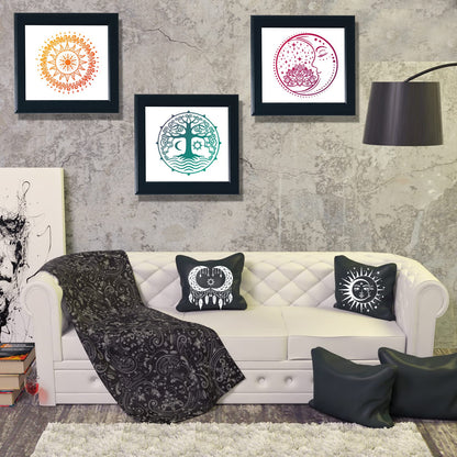 9 Pieces Large Mandala Sun and Moon Stencil Butterfly Flower Tree Paint Stencils for Crafts Reusable Templates Star Celestial Stencils for Painting Wood Wall Furniture Home Decor (Sun Moon)