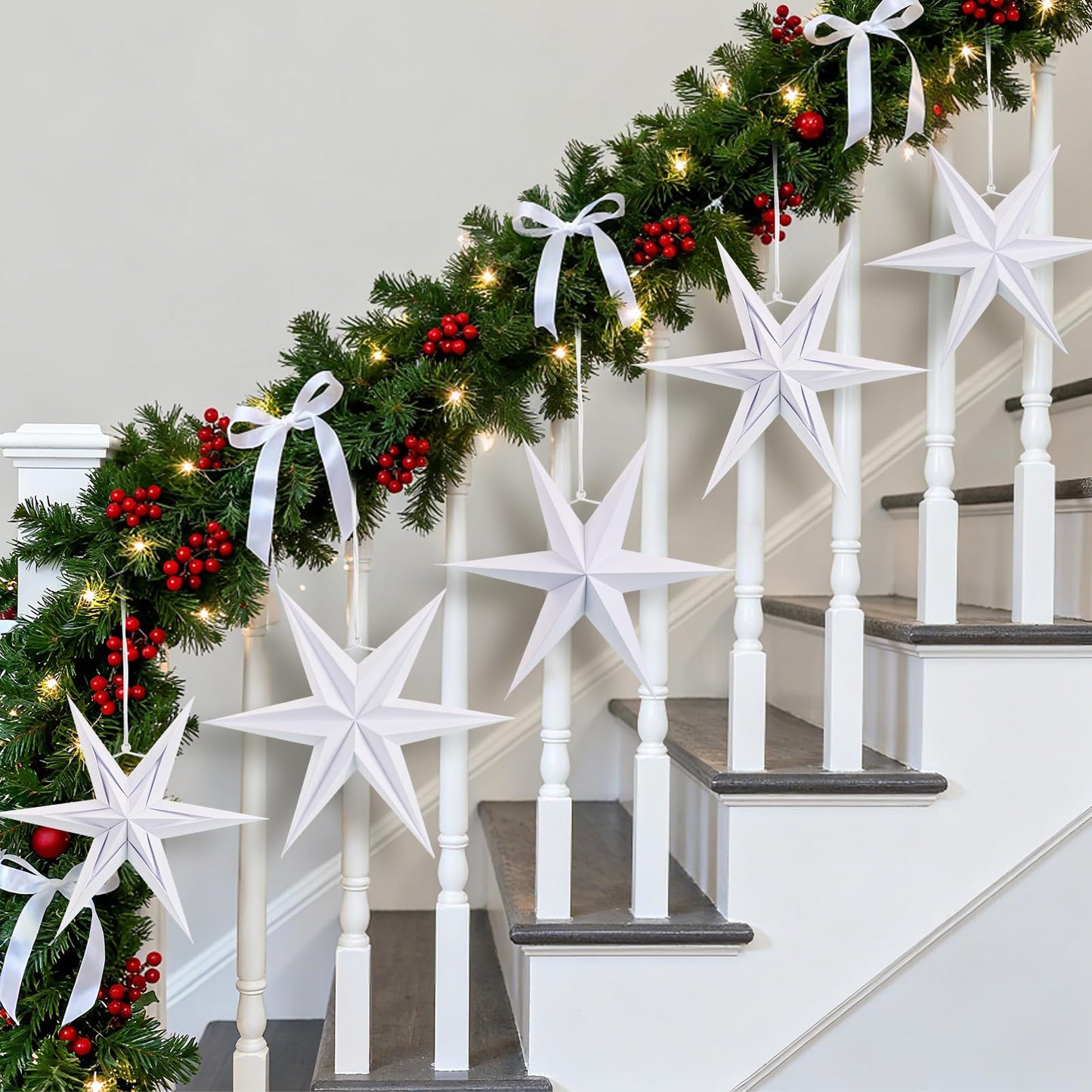 Paper Jazz 3D Paper Star Lartern Decorations, 6 Pointed Hanging Christmas Star,Christmas Celling Wall Decor Multiple Shape Combination for Wedding Baby Shower.