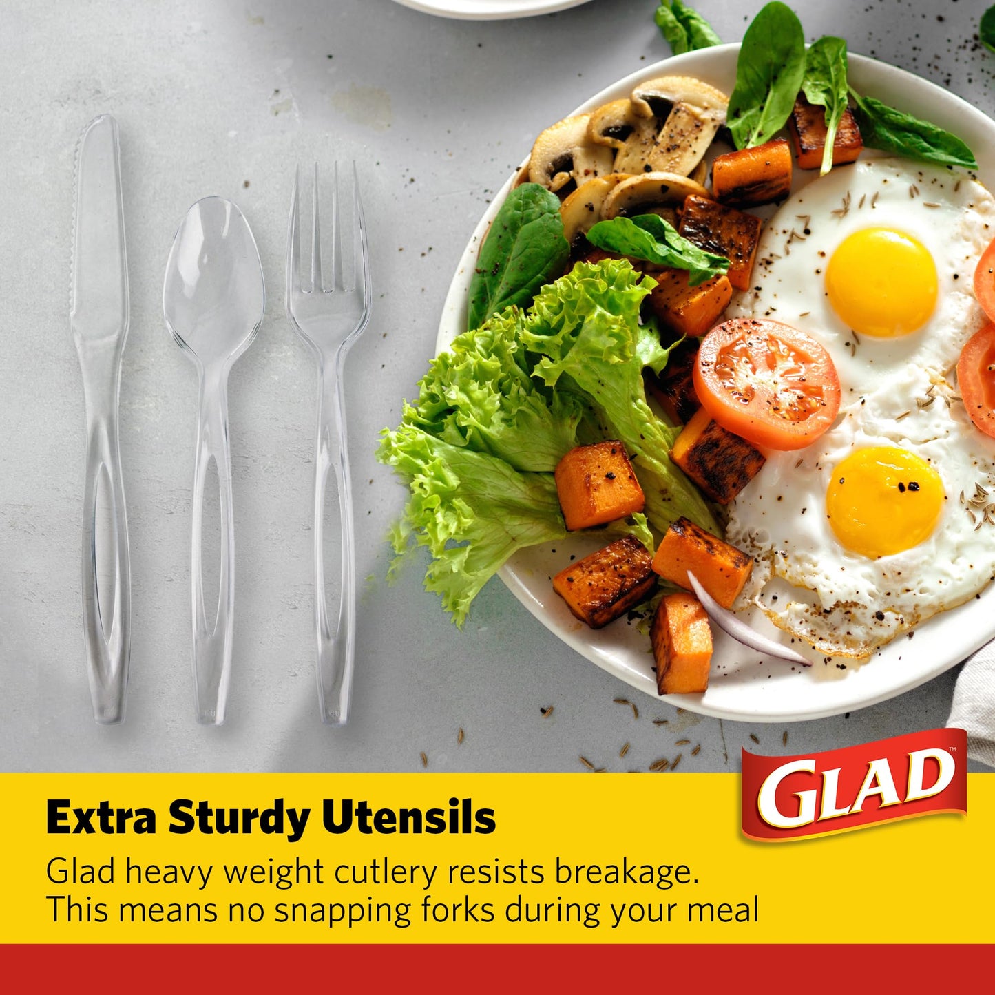 Glad Clear Disposable Cutlery Set with Heavy Duty Plastic Forks, Knives, and Spoons, Reusable Dishwasher Safe Plastic Utensils for Parties and Everyday Use, 240 Count