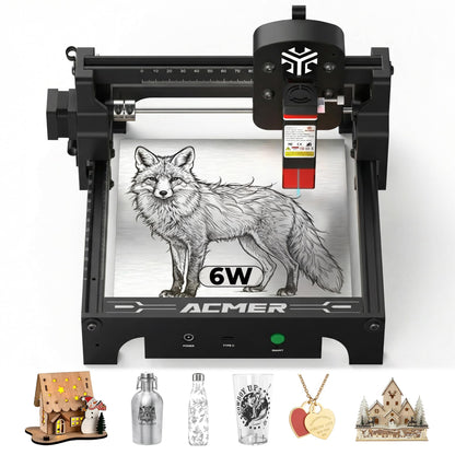 ACMER S1 Laser Engraver for Beginners, 6000mW Portable Laser Engraving Machine with 130x130mm Working Area, 0.01mm Precision, Desktop MINI Engravers for Wood, Leather, Metal, DIY Gifts & Home Projects