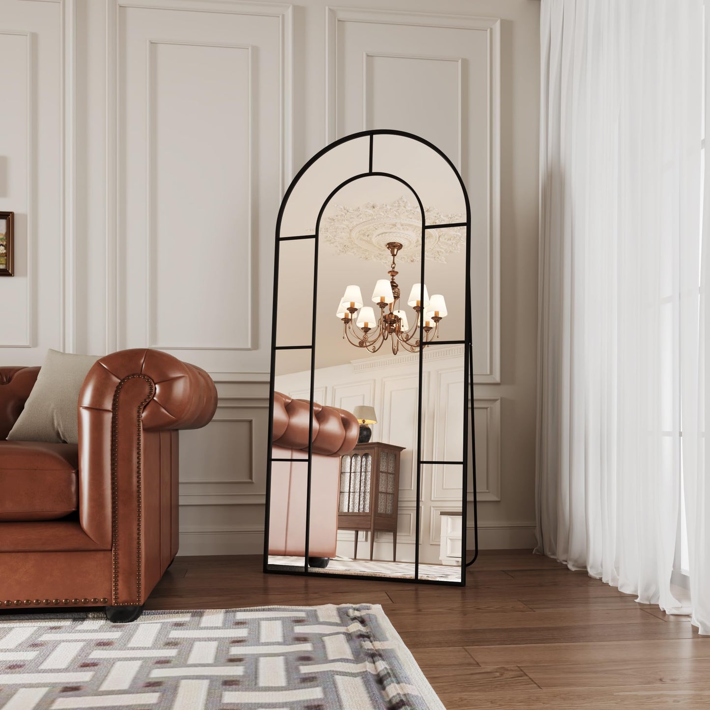 AUYHM 32"x71" Floor Mirror,Standing Mirror Full Length,Large Arched Mirrors,Window Pannel Mirrors(Black)