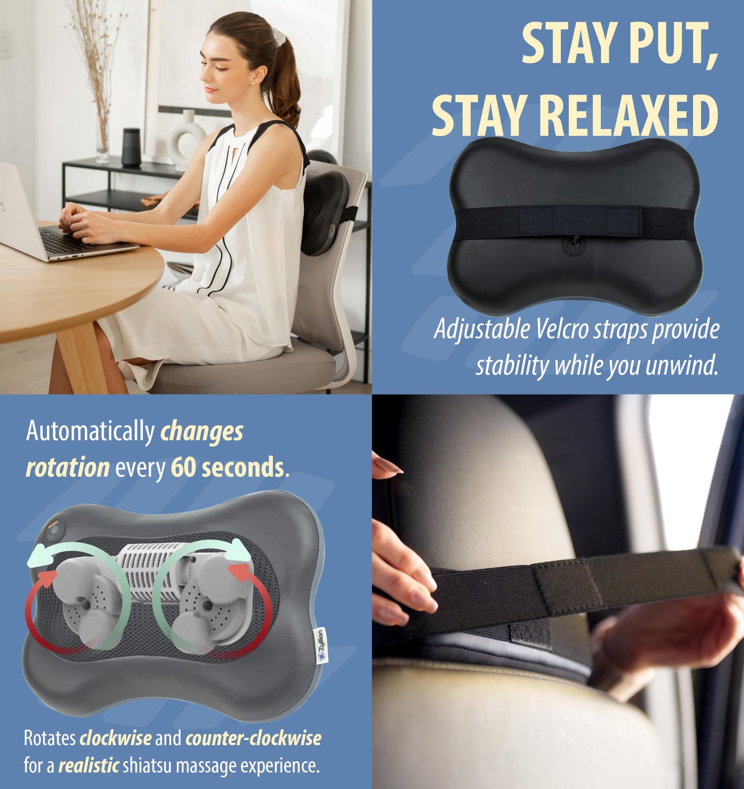 Zyllion Shiatsu Back and Neck Massager with Heat (FSA HSA Eligible) 3D Kneading Deep Tissue Massage Pillow for Muscle Pain Relief, Arthritis, Sciatica, Plantar Fasciitis on Shoulder, Leg, Foot ZMA-13