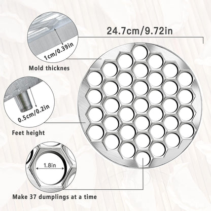 Worldity Ravioli Dumpling Mold, Food Grade Safe Dumplings Maker, Russian Pelmeni Maker with 37 Holes Double, Pastry Ravioli Wheel Cutter and Roller Pin for Making Dumplings Ravioli