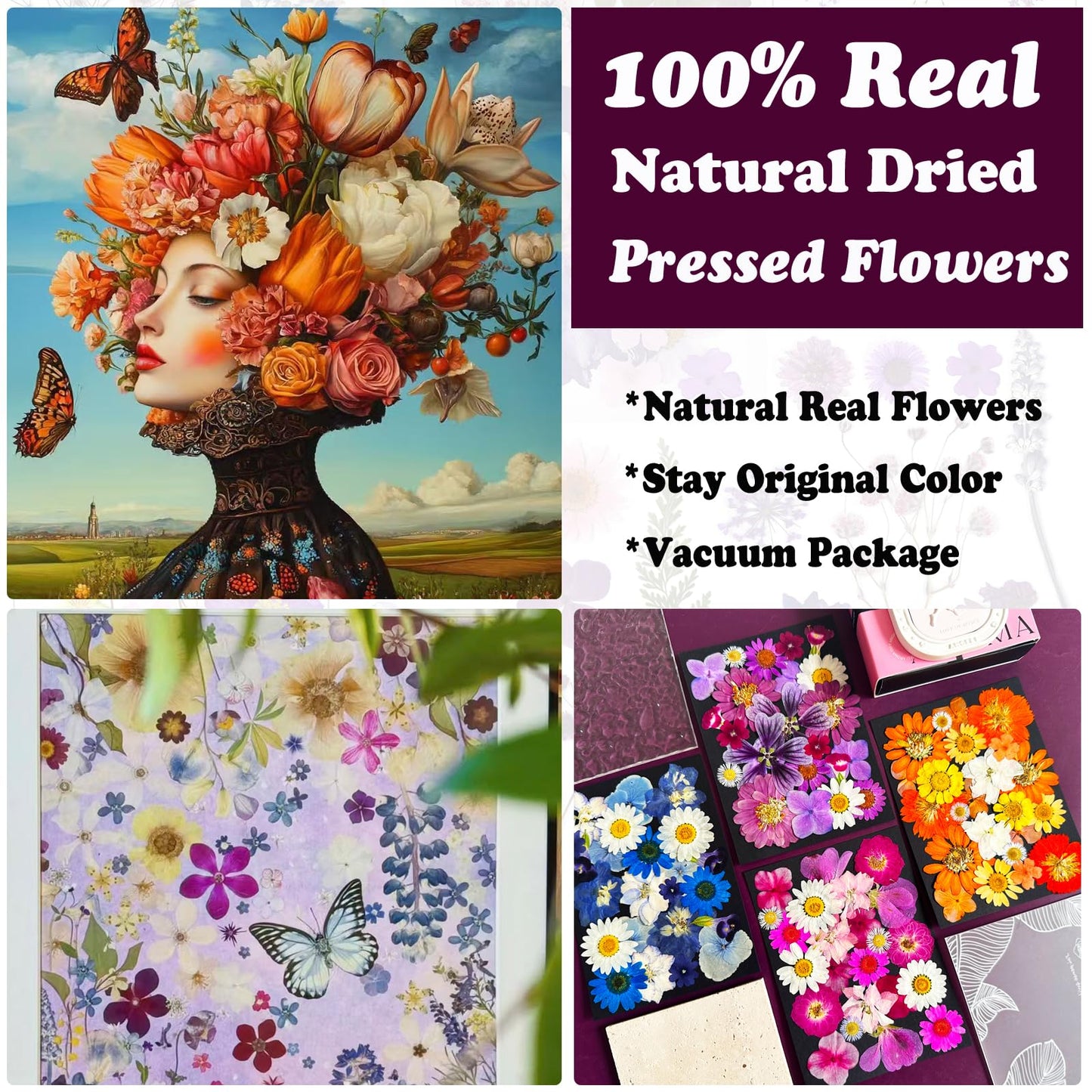LUCISKY 133Pcs Dried Pressed Flowers and Butterfly for Resin Molds, Assorted Real Natural Flowers Leaves Stickers for DIY Art Crafts, Jewelry, Candle, Soap Crafts Making