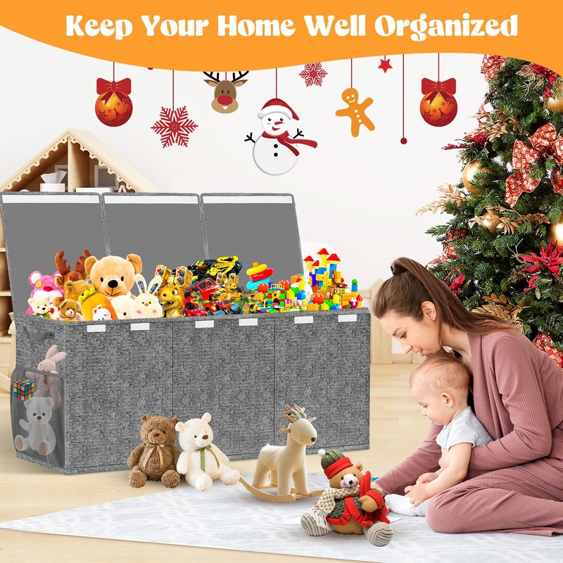 Beadsky Extra Large Toy Box, Toy Chest for Toddlers with Lids, Collapsible Toy Storage Organizer, Kids Bin Boxes Storage Basket for Boys, Girls, Nursery, Living Room, Playroom, 40"x14"x16", Gray