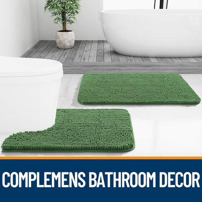 OLANLY Large Bathroom Rugs - Extra Soft Chenille Bath Mats | Quick Dry, Machine Washable, Olive Green 70x46