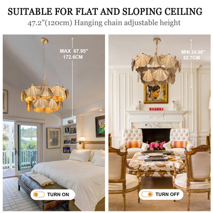 TOCHIC Gold Vintage Chandelier, 8 Lights Rustic Chandeliers for Dining Room, Modern Farmhouse Chandelier with Ginkgo Leaves, Ceiling Light Fixture for Living Room Bedroom Entryway W-25.98"