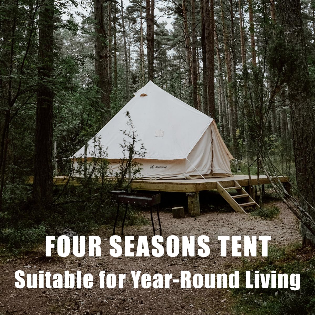 ShinHye Canvas Bell Tent Yurt Tent 4 Seasons for Camping 100% Cotton Glamping Tents with Stove Jack, Family Camping Outdoor Hunting Party (4M- 13.1FT)