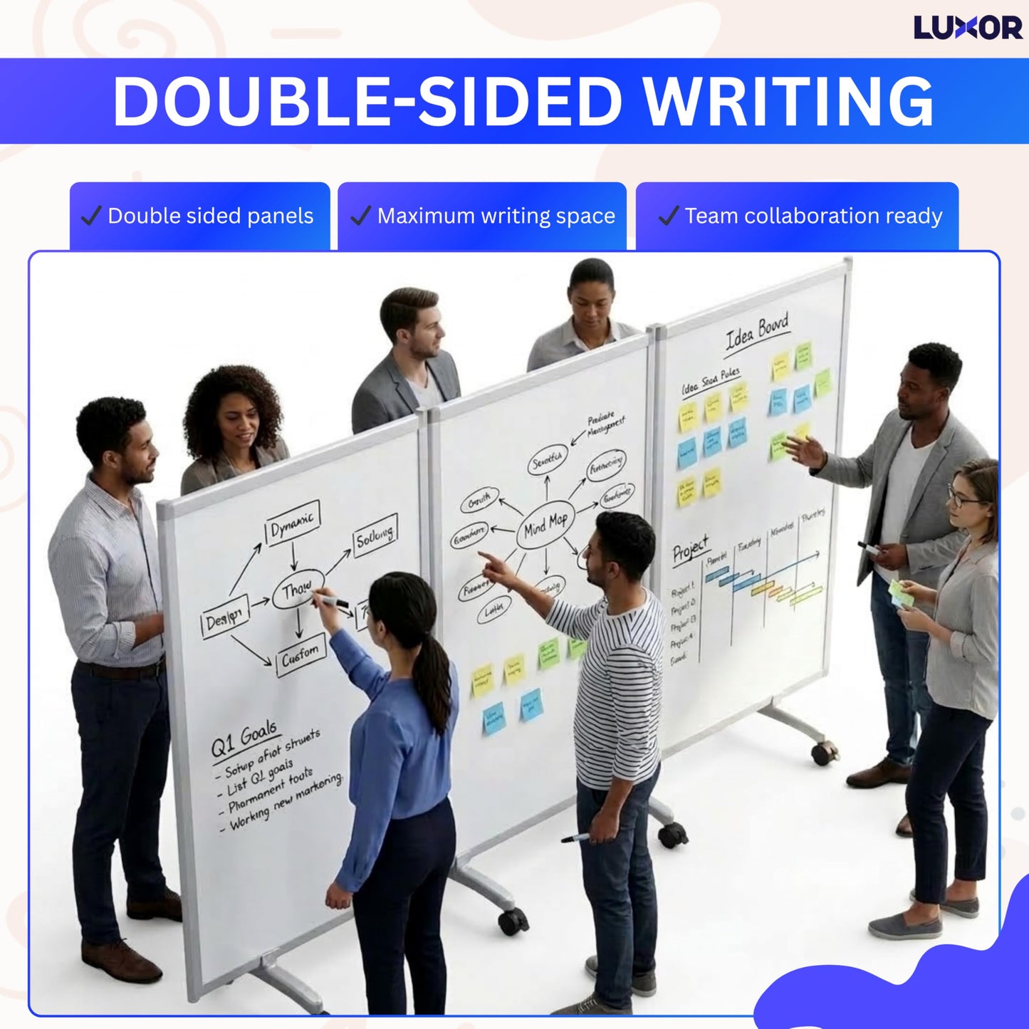 Luxor MB9152WW 3-Panel Mobile Magnetic Whiteboard Room Divider