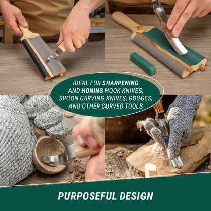 BeaverCraft LS5P1 Wood Carving Strop Wood Carving Gouge Hook Knife Sharpening Honing Tools Strop Stropping Kit Leather Paddle Strop Spoon Carving Tools Sharpening Kit Sharpener with Polishing Compound