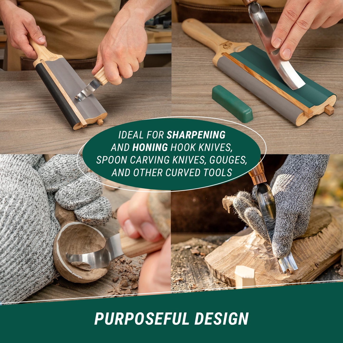 BeaverCraft LS5P1 Wood Carving Strop Wood Carving Gouge Hook Knife Sharpening Honing Tools Strop Stropping Kit Leather Paddle Strop Spoon Carving Tools Sharpening Kit Sharpener with Polishing Compound