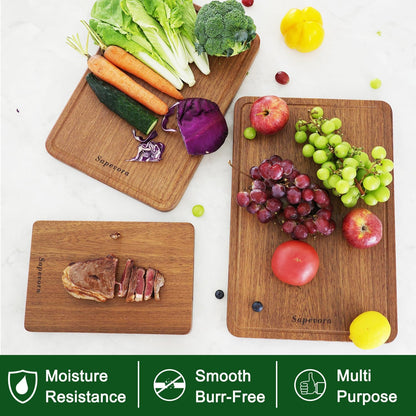Sapevora Set 15x10.2&11.8X7.9 Solid Teak Wood Cutting Board One Piece Non Glued Large Thick Crack Resistant Wooden