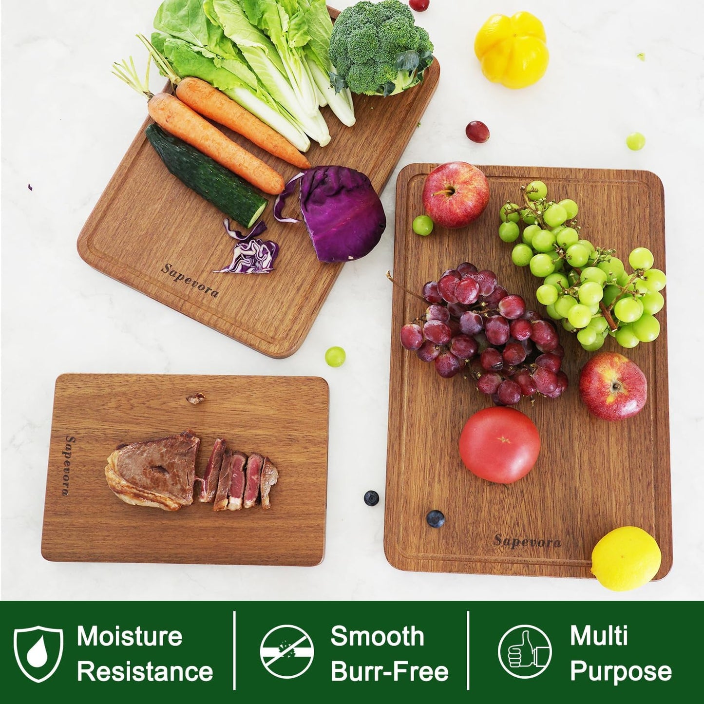 Sapevora Set 15.7x11.2&11.8X7.9IN Solid Teak Wood Cutting Board One Piece Non Glued Large Thick Crack Resistant Wooden