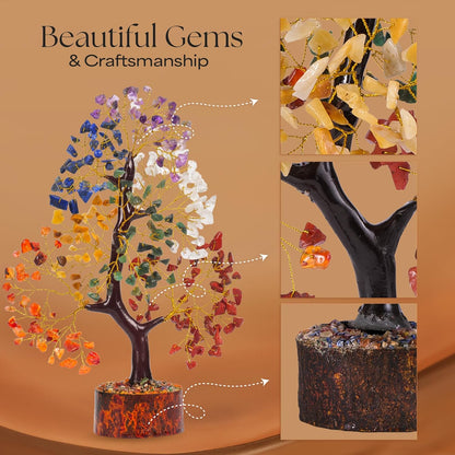 Seven Chakra Gemstone Tree with Chakra Pendant - Crystal Tree Home Decor, Birthday Gifts for Women, 10-12"