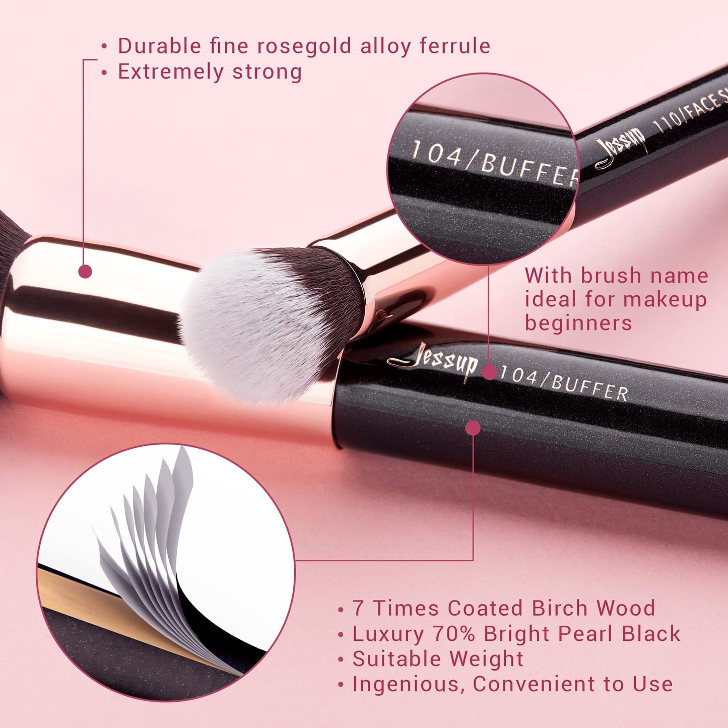 Jessup Brand 25pcs Professional Makeup Brush Set Beauty Cosmetic Foundation Powder Blusher Eyeshadow Blending Highlight Concealer Natural-Synthetic Hair Brushes Set (Pearl White/Silver)