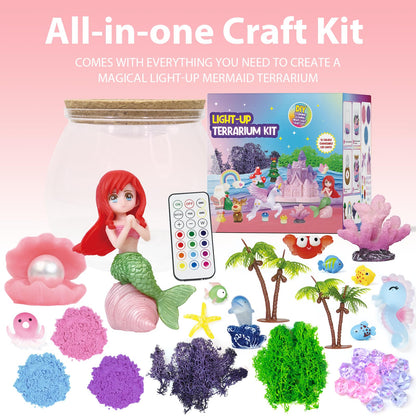lonfypeng Mermaid Terrarium Kit for Kids - LED Night Light Birthday Gift for Girls Ages 4 5 6 7 8-12 Year Old - Toys for Girl - DIY Arts and Crafts Kit for Kids - Best Girls Presents (Mermaid)
