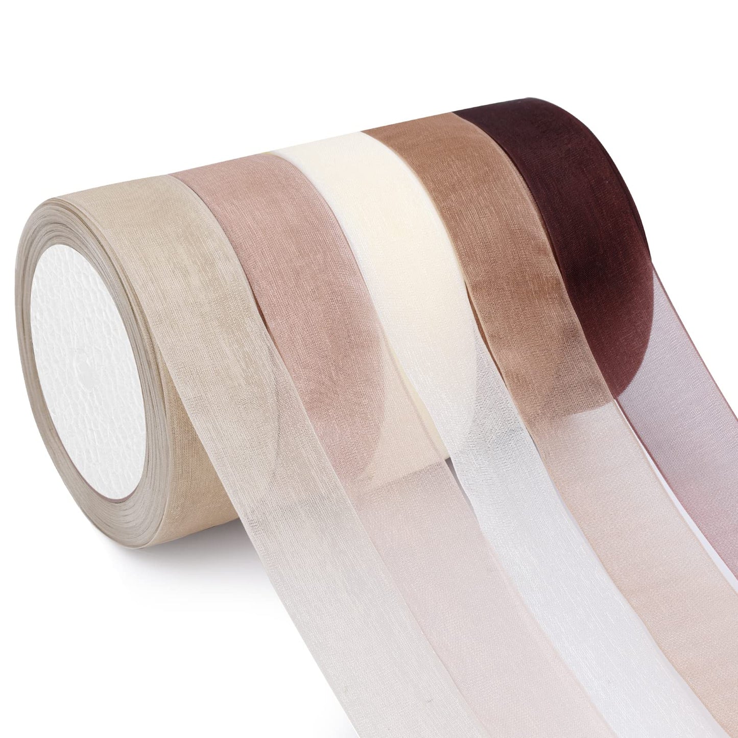 Organza Ribbon Sheer Ribbon, 1" x 125 Yd 5 Rolls Earth Tones for Gift Wrapping, Bouquet, Wedding, Party Decoration, Earth Tones
