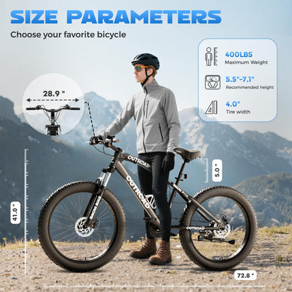 Incbruce 26 Inch Fat Tire Mountain Bike, High Carbon Steel Frame, 21 Speed MTB with Dual Disc Brakes for Men/Women/Adults (Black)