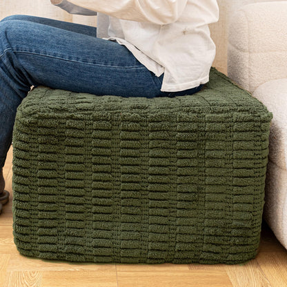 Poofieotto 20x20x14 Inches Fluffy Square Pouf Ottoman - Plush Furry Boneless Ottoman Foot Rest Stool with High-Density Foam, Versatile Floor Seating for Living Room (Green)