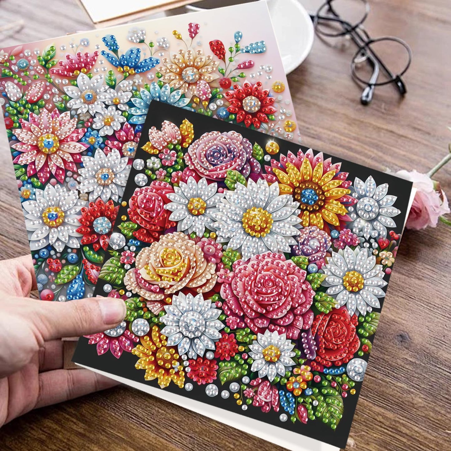 JISHSHAY 6 PCS Diamond Art Greeting Cards Flower Diamond Painting Birthday Cards Flower Gem Art Gem Painting Mosaic Kits for Adults for Thanksgiving Anniversary Valentine Graduation All-Occasion