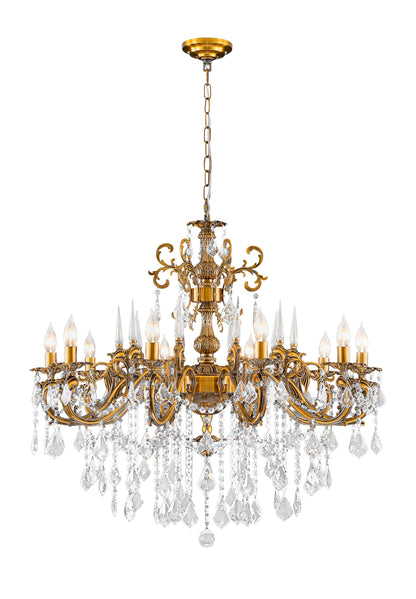 MEELIGHTING Gold Crystal Chandelier, 10-Light Antique Bronze Candle Pendant Ceiling Light Fixture with K9 Crystals for Dining and Living Room, Bedroom, Kitchen Island, Hallway, Dia 36"