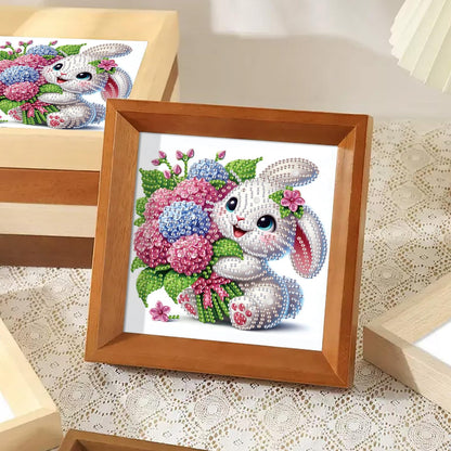 Diamond Painting Kit, 5D DIY Rabbit and Hydrangea, Special Shape Crystal Artificial Diamond Art Partial Mosaic Handicraft for Beginners, Wall Decor Gift For Bedroom, Office, Living Room 6.7x6.7in