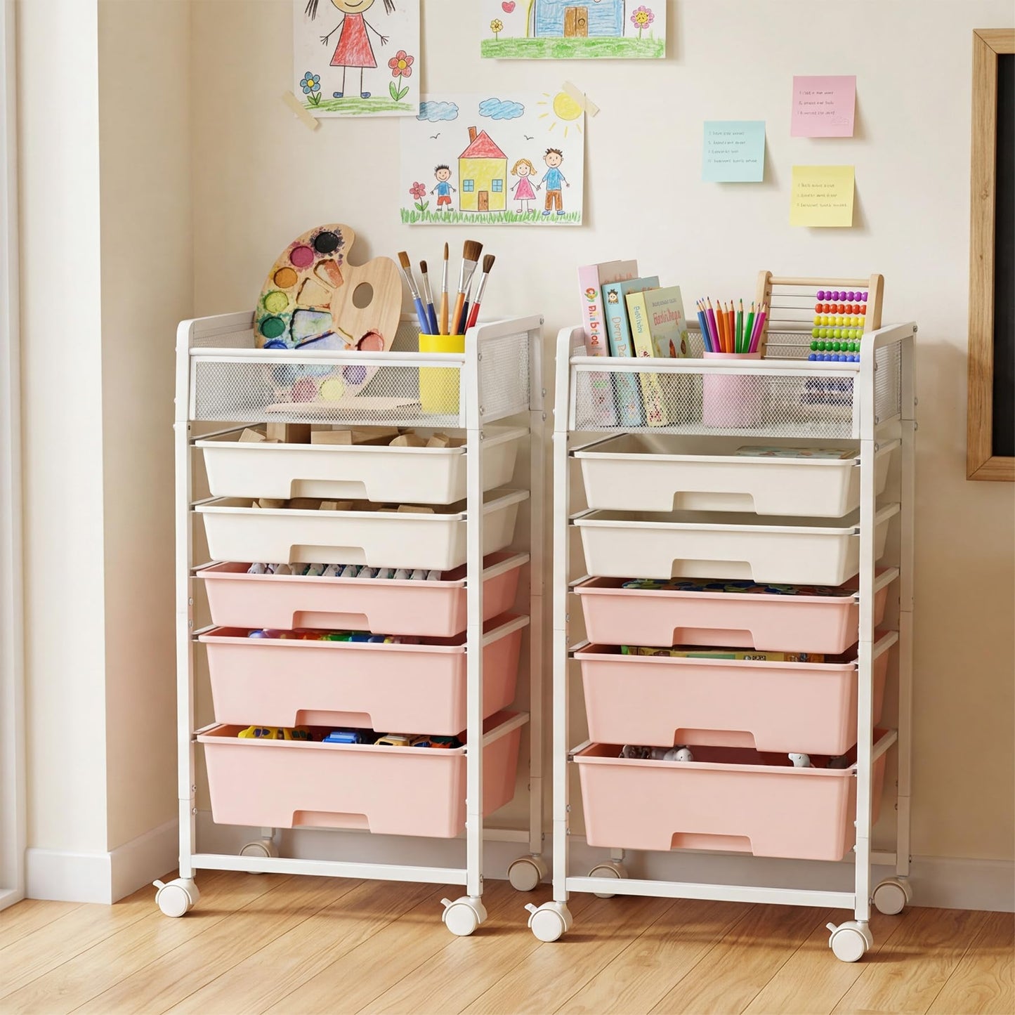 Rolling Craft Cart with 5 Drawers, Art Craft Organizers and Storage with Lockable Wheels, Rolling Utility Cart for Organizing Arts and Crafts,Yarn,Toy, School Supplies, Nail Product, Sewing Supplies