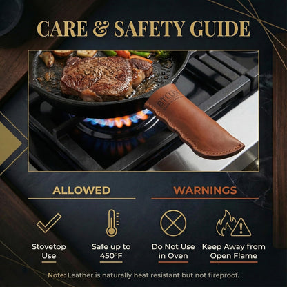Made in Georgia - Cast Iron Handle Cover- Extra Thick Leather Heat Resistant Handle Holder for Cast Iron Skillets, Pans