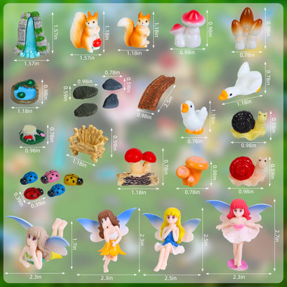 Guotwozi 28Pcs Fairy Garden Accessories Miniature Fairy Garden Kit Mushroom Figurines Plants Dollhouse Furniture Set Fairy Animals,for DIY Terrarium Potted Plants Desk Decor Micro Landscape Ornament