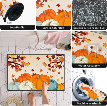 Fall Doormat Harvest Pumpkin Door Mat 18x30, Non-Slip Carpet for Thanksgiving Farm Autumn Decor