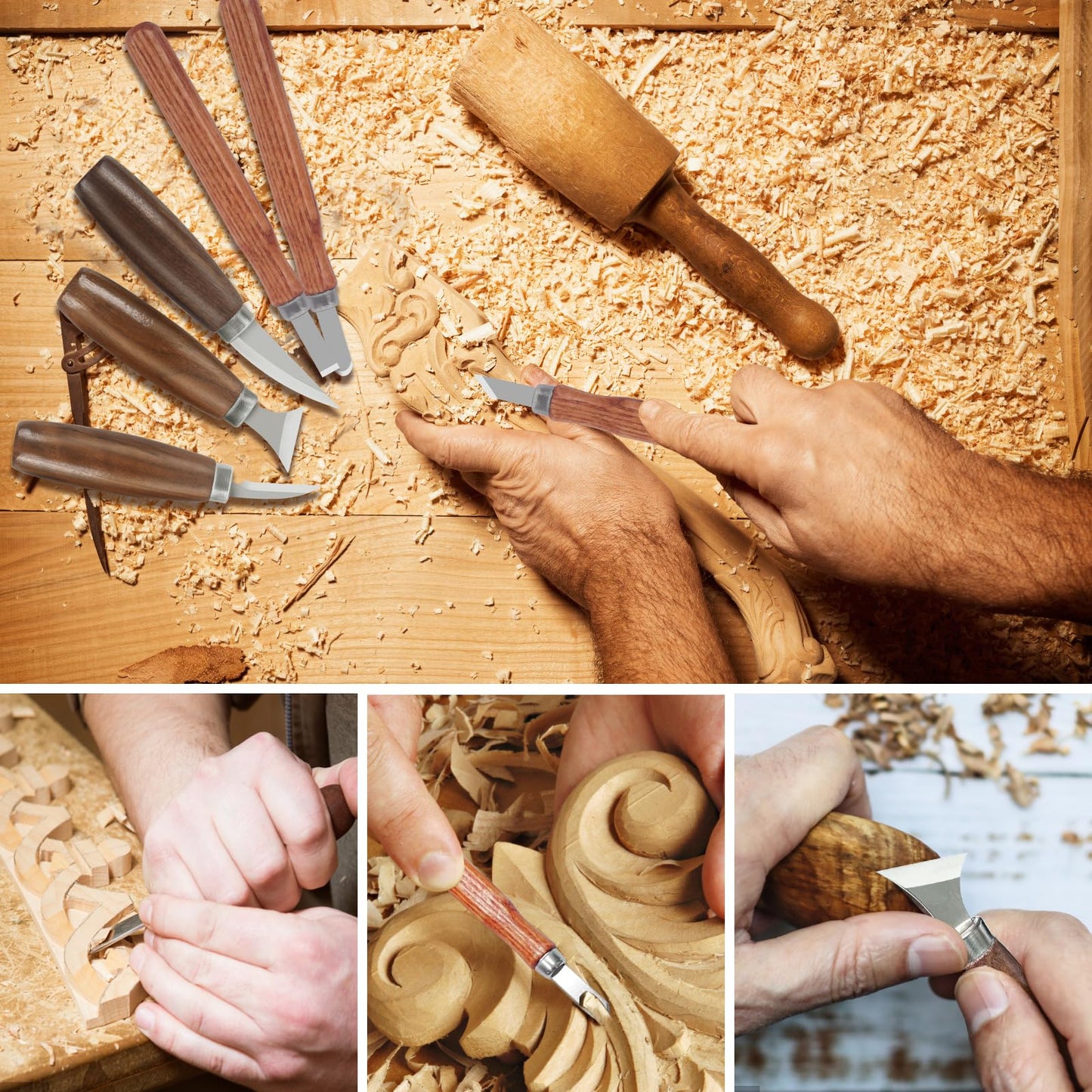Wood Carving Kit, Wood Carving Tools Set with Wood Carving Knives Detail Knives Blocks Gloves Whittling Kit for Beginners Adults Kids Woodworking Tools for Spoon, Bowl, Kuksa Cup (26PCS)