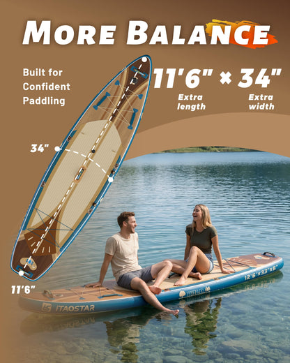 iTAOSTAR W02C 34" Super Wide Paddle Board, More Fun Inflatable Paddle Board with 5 Fins for Better Balance, Stand Up Paddleboard with Premium SUP Accessories for Adults of All Skill Levels