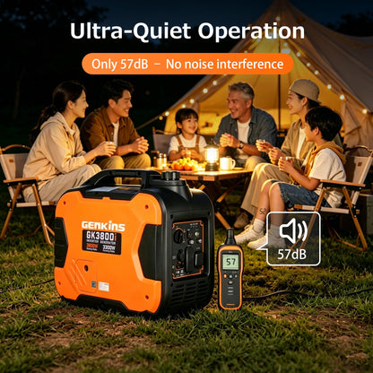 GENKINS 3800W Portable Inverter Generator,Gas Powered,163cc 4-Stroke OHV,Parallel Capable,CO Sensor & ESC Fuel-Saving, EPA Compliant for RV Ready 30A Outlet, Camping & Outdoor Use