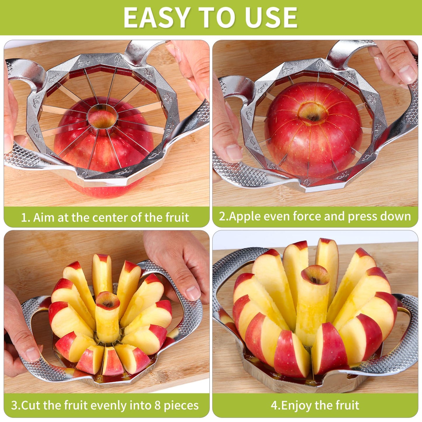 LIIGEMI Apple Slicer,12-Slices Stainless Steel Cutter，Heavy Duty Stainless Steel Apple Cutter and Divider， Anti-slip Handle，Gifts for Mom， Easy to Use.