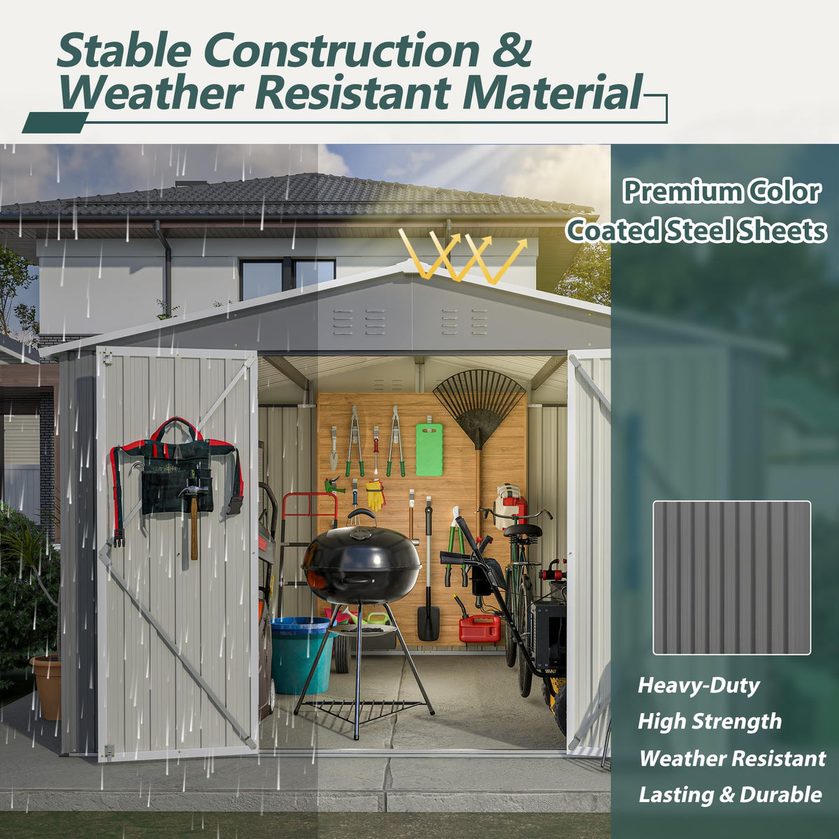 YOPTO 10X10 FT Outdoor Storage Shed,Metal Shed W/Lockable Doors,Air Vents & Sloped Roof,Garden Tool House W/Updated Frame Structure,for Backyard Patio Lawn,Gray