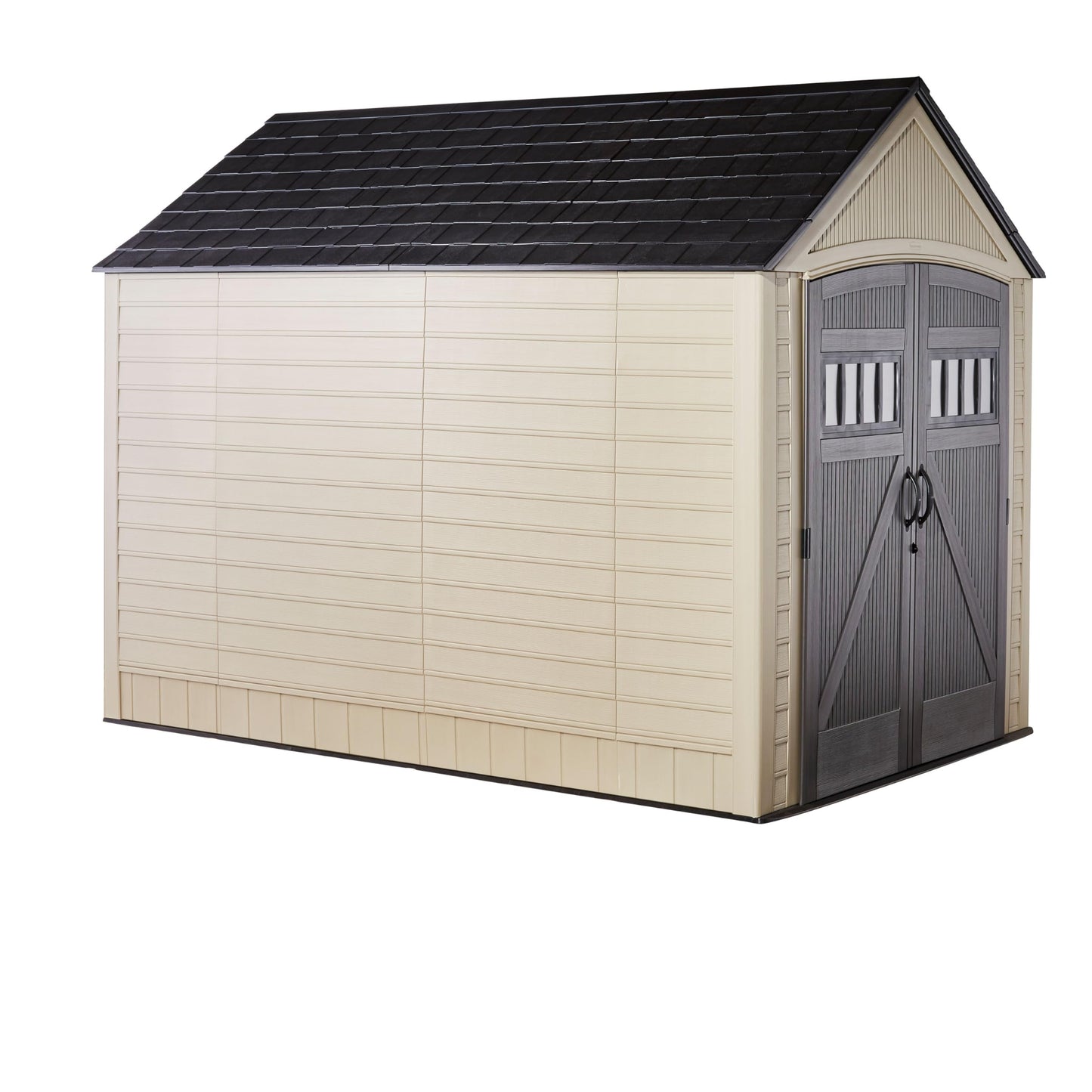 Rubbermaid Resin Outdoor Storage Shed With Floor (7 x 10.5 Ft) Weather Resistant, Brown Gable, Organization for Home/Backyard/Garden Tools/Lawn Mower/Bike Storage/Pool Supplies