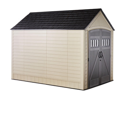 Rubbermaid Resin Outdoor Storage Shed With Floor (7 x 10.5 Ft) Weather Resistant, Brown Gable, Organization for Home/Backyard/Garden Tools/Lawn Mower/Bike Storage/Pool Supplies