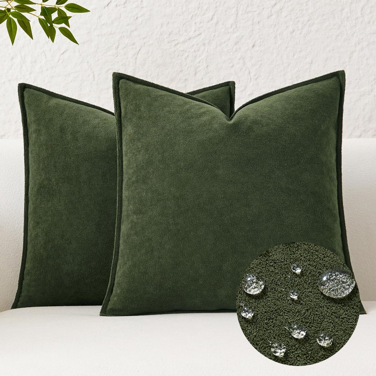 16x16 Inch Pack 2 Kevin Textile Spring Waterproof Decorative Pillow Covers Moss Green of Soft Boucle Textured Throw