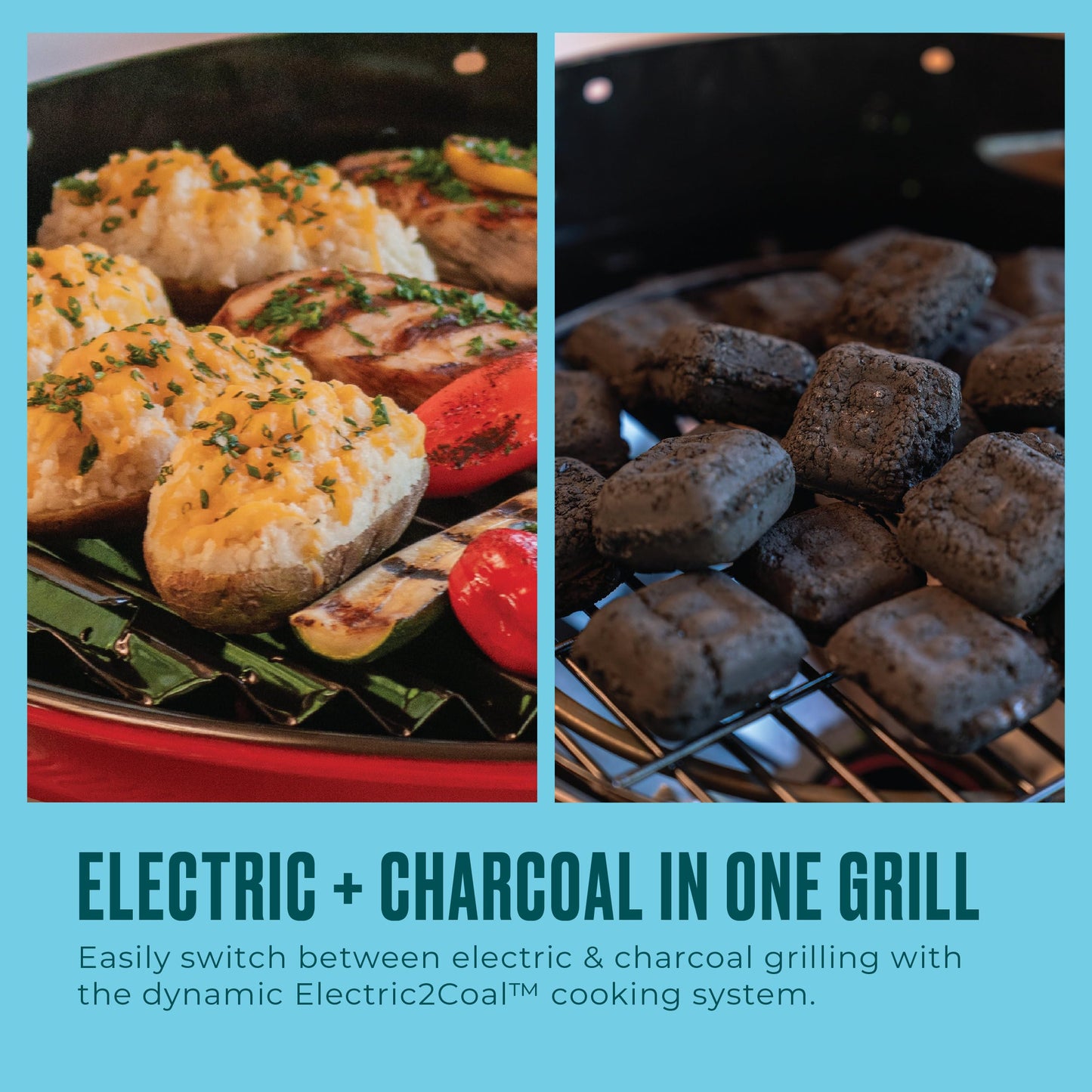 Charbroil 3-in-1 Dual Fuel Outdoor Bistro Pro Electric Grill & Griddle + Charcoal Mode BBQ, Red - 25302146