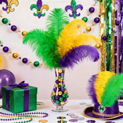 MARFOREVER 24 Pcs Mardi Gras Feathers for Crafts 10-12 Inches Natural Green Gold Purple Feathers for DIY Craft Dream Catcher Carnival Costume Mardi Gras Party Decorations Supplies