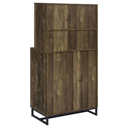 Coaster Home Furnishings - Mendoza - Wood & Metal 2-Door Home Bar Cabinet - Wine Storage with Herringbone Pattern & Stemware Rack - Farmhouse - Dining Room & Home Bar - Rustic Oak - 182082