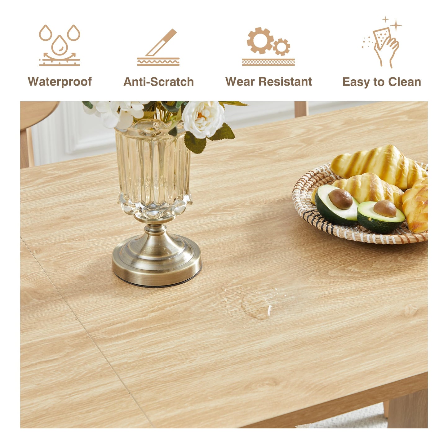 70.8 Inch Dining Table for 4-6 People, Oval Kitchen Table with Semi-Cylindrical Legs Base, Modern Farmhouse Round Dinner Tables for Dining Room Kitchen Living Room (Natural)