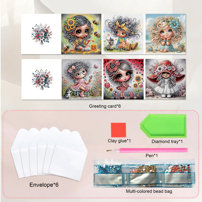 JISHSHAY 6 PCS Diamond Art Greeting Cards Diamond Painting Birthday Cards with Envelopes Gem Art Gem Painting with Special Drills for Thanksgiving Birthday Anniversary Valentine Festival Fairy Elf