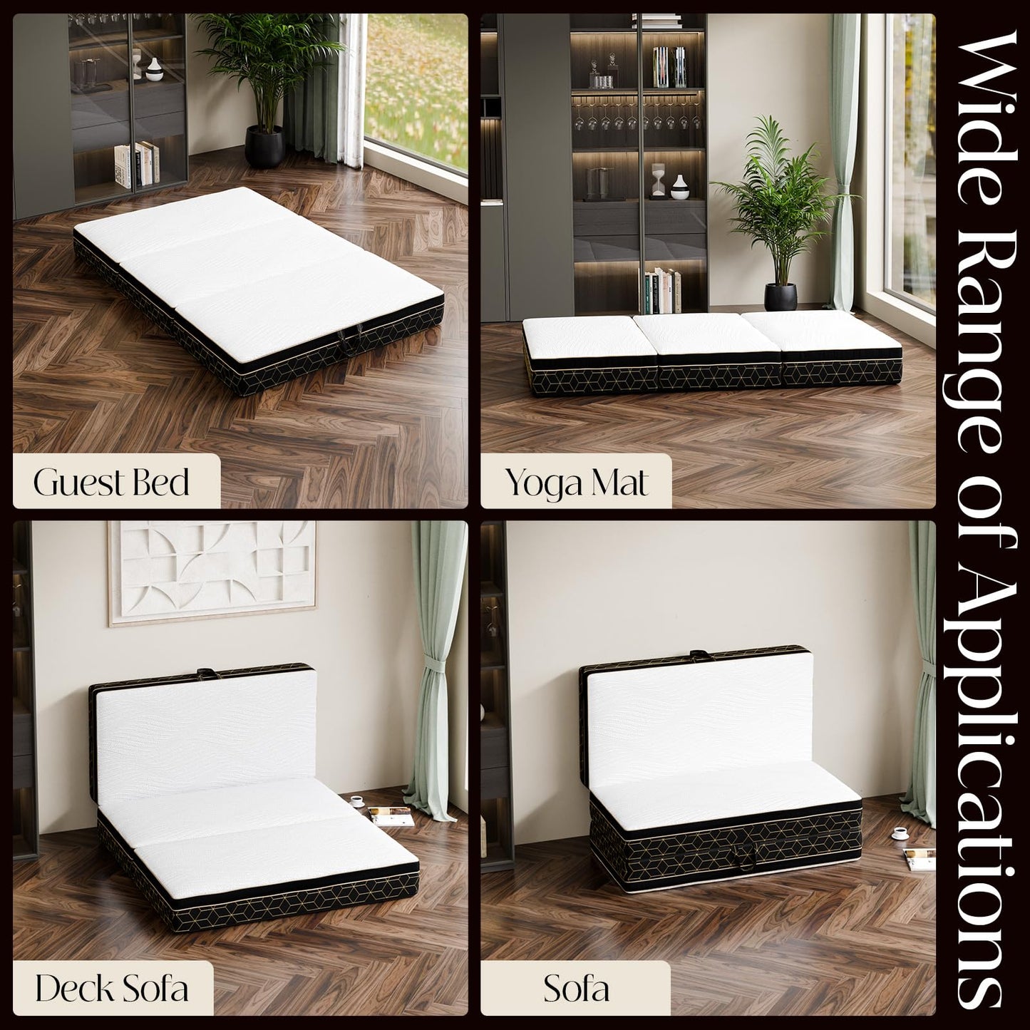 GEMBED Tri-Fold Memory Foam Mattress Queen - 6 Inch Portable Folding Mattress with Handle & Washable Cover, Floor Bed with Non-Slip Base, Space-Saving for Room, Travel, Guest Bed, RV, 78"x58"x6"